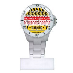 Yellow Black Warning Line Plastic Nurses Watch by Jancukart