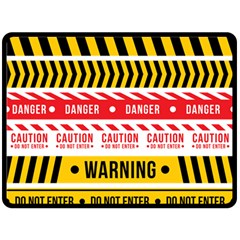 Yellow Black Warning Line Double Sided Fleece Blanket (large) 