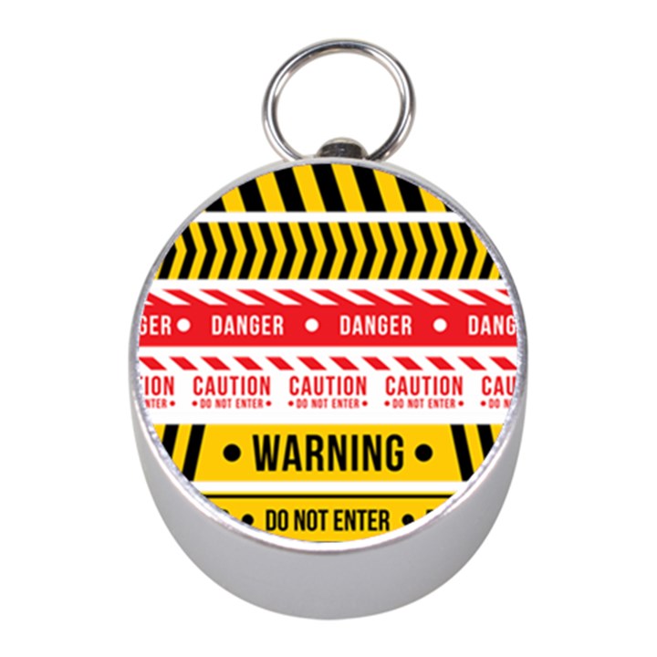 Yellow Black Warning Line Mini Silver Compasses