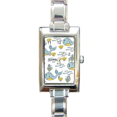 Cartoon Whale Seamless Background Pattern Rectangle Italian Charm Watch