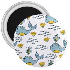 Cartoon Whale Seamless Background Pattern 3  Magnets