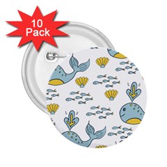 Cartoon Whale Seamless Background Pattern 2 25  Buttons (10 Pack) 