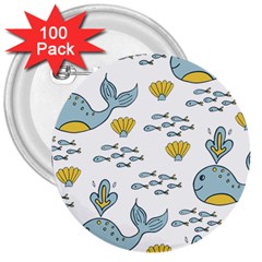 Cartoon Whale Seamless Background Pattern 3  Buttons (100 Pack)  by Jancukart