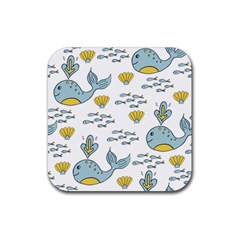 Cartoon Whale Seamless Background Pattern Rubber Coaster (square) by Jancukart