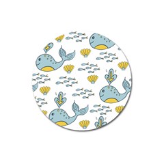 Cartoon Whale Seamless Background Pattern Magnet 3  (round)