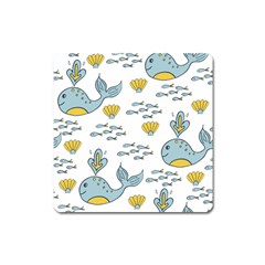 Cartoon Whale Seamless Background Pattern Square Magnet