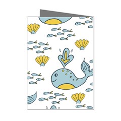 Cartoon Whale Seamless Background Pattern Mini Greeting Cards (pkg Of 8) by Jancukart