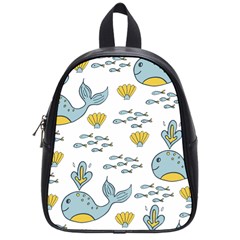 Cartoon Whale Seamless Background Pattern School Bag (small)