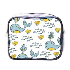 Cartoon Whale Seamless Background Pattern Mini Toiletries Bag (one Side) by Jancukart