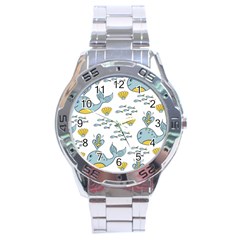 Cartoon Whale Seamless Background Pattern Stainless Steel Analogue Watch