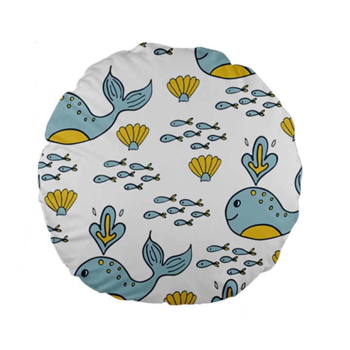 Cartoon Whale Seamless Background Pattern Standard 15  Premium Round Cushions