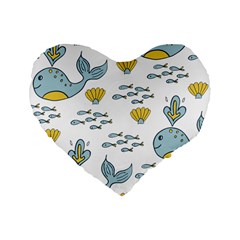 Cartoon Whale Seamless Background Pattern Standard 16  Premium Heart Shape Cushions by Jancukart