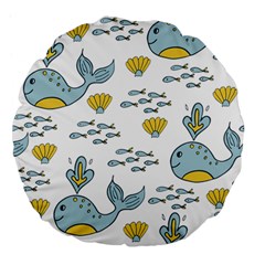 Cartoon Whale Seamless Background Pattern Large 18  Premium Flano Round Cushions by Jancukart