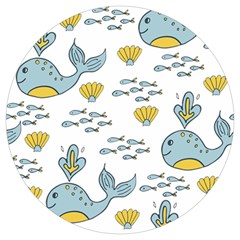 Cartoon Whale Seamless Background Pattern Round Trivet by Jancukart