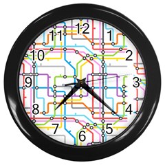 Tube Map Seamless Pattern Wall Clock (black)