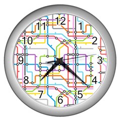 Tube Map Seamless Pattern Wall Clock (silver)