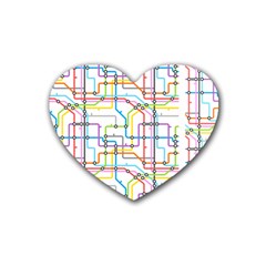 Tube Map Seamless Pattern Rubber Heart Coaster (4 Pack)