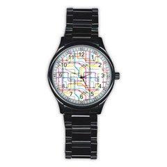 Tube Map Seamless Pattern Stainless Steel Round Watch