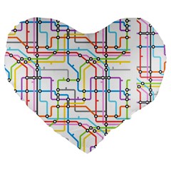 Tube Map Seamless Pattern Large 19  Premium Flano Heart Shape Cushions