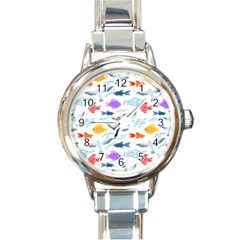 Animal Fish Bird Animals Ocean Pattern Round Italian Charm Watch