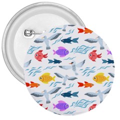 Animal Fish Bird Animals Ocean Pattern 3  Buttons