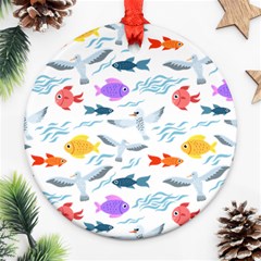 Animal Fish Bird Animals Ocean Pattern Ornament (round)