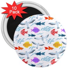 Animal Fish Bird Animals Ocean Pattern 3  Magnets (10 Pack)  by Jancukart