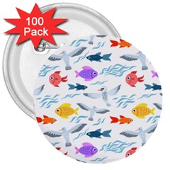 Animal Fish Bird Animals Ocean Pattern 3  Buttons (100 Pack)  by Jancukart