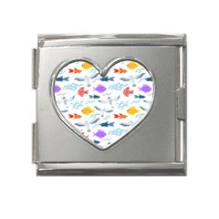 Animal Fish Bird Animals Ocean Pattern Mega Link Heart Italian Charm (18mm) by Jancukart