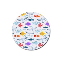 Animal Fish Bird Animals Ocean Pattern Rubber Round Coaster (4 Pack)