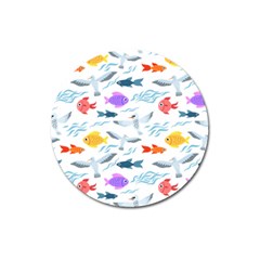 Animal Fish Bird Animals Ocean Pattern Magnet 3  (round)