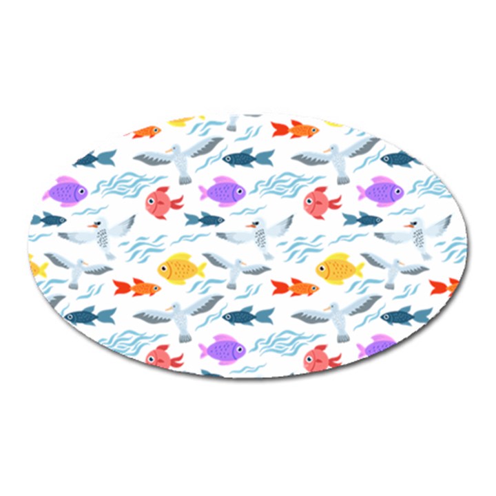 Animal Fish Bird Animals Ocean Pattern Oval Magnet