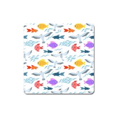 Animal Fish Bird Animals Ocean Pattern Square Magnet