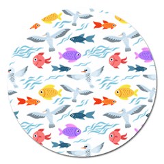 Animal Fish Bird Animals Ocean Pattern Magnet 5  (round) by Jancukart