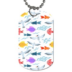 Animal Fish Bird Animals Ocean Pattern Dog Tag (one Side) by Jancukart