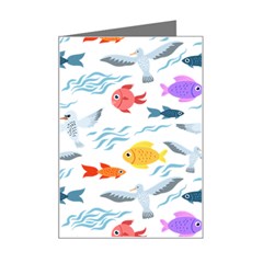 Animal Fish Bird Animals Ocean Pattern Mini Greeting Card by Jancukart