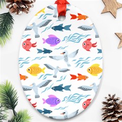 Animal Fish Bird Animals Ocean Pattern Oval Ornament (two Sides)