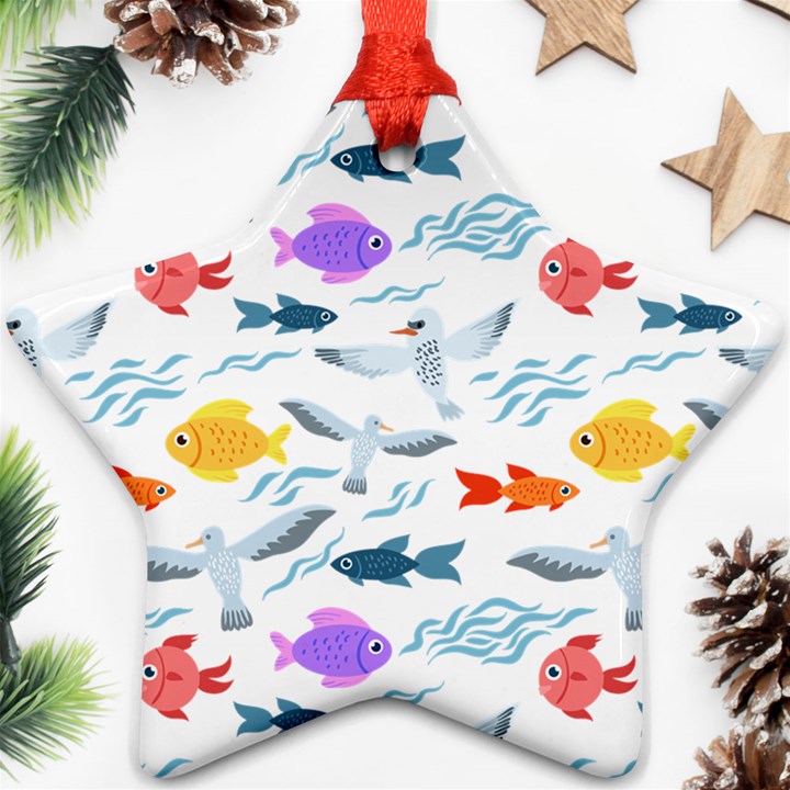 Animal Fish Bird Animals Ocean Pattern Star Ornament (Two Sides)