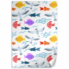 Animal Fish Bird Animals Ocean Pattern Canvas 12  X 18 