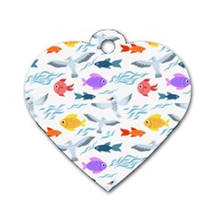 Animal Fish Bird Animals Ocean Pattern Dog Tag Heart (one Side)