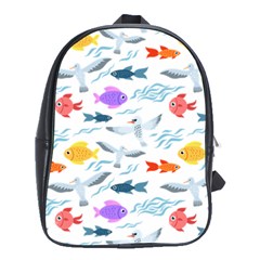 Animal Fish Bird Animals Ocean Pattern School Bag (large)