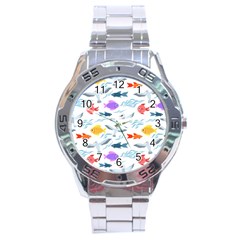 Animal Fish Bird Animals Ocean Pattern Stainless Steel Analogue Watch