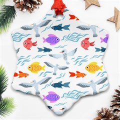 Animal Fish Bird Animals Ocean Pattern Snowflake Ornament (two Sides)