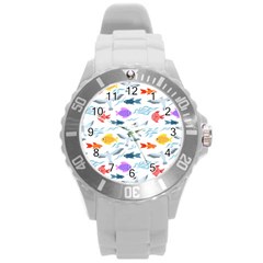 Animal Fish Bird Animals Ocean Pattern Round Plastic Sport Watch (l)