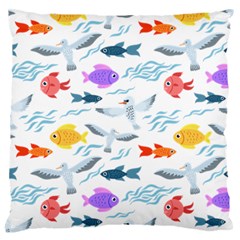 Animal Fish Bird Animals Ocean Pattern Large Cushion Case (two Sides) by Jancukart