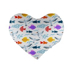 Animal Fish Bird Animals Ocean Pattern Standard 16  Premium Heart Shape Cushions