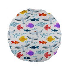 Animal Fish Bird Animals Ocean Pattern Standard 15  Premium Flano Round Cushions