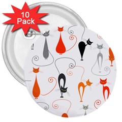 Cartoon Cat Seamless Pattern Graphic 3  Buttons (10 Pack) 