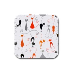 Cartoon Cat Seamless Pattern Graphic Rubber Square Coaster (4 Pack)