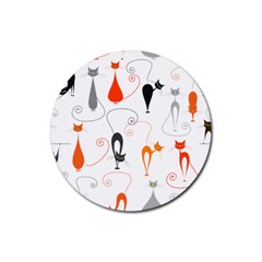 Cartoon Cat Seamless Pattern Graphic Rubber Round Coaster (4 Pack)